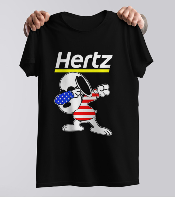 Hertz Snoopy Dabbing American Flag Pattern T-Shirt