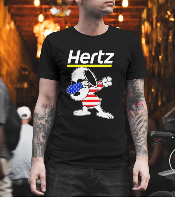 Hertz Snoopy Dabbing American Flag Pattern T-Shirt