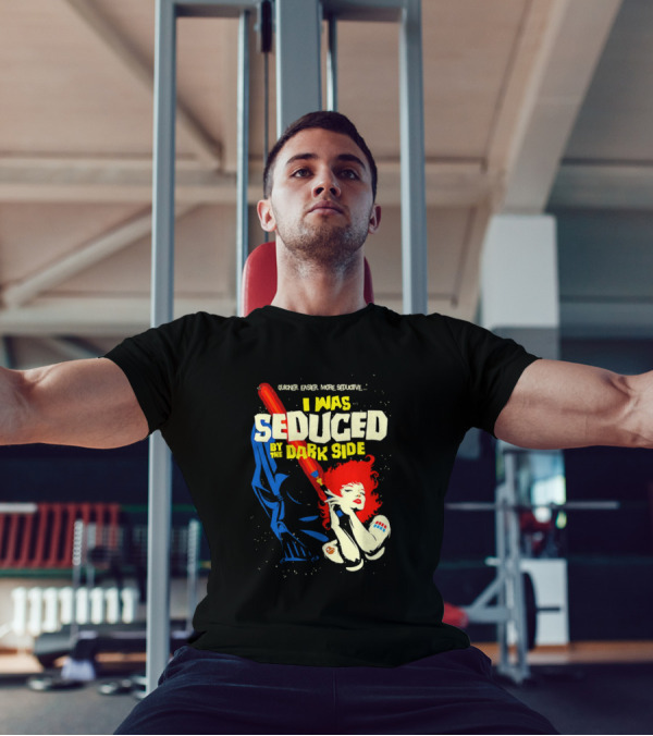 I Was Seduced By The Dark Side Cartoon Darth Vader And Redhead Woman T-Shirt