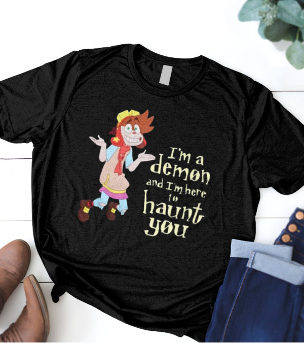 I'm A Demon And I'm Here To Haunt You Whimsical Cartoon Character With Red Hair And Yellow Cap T-Shirt
