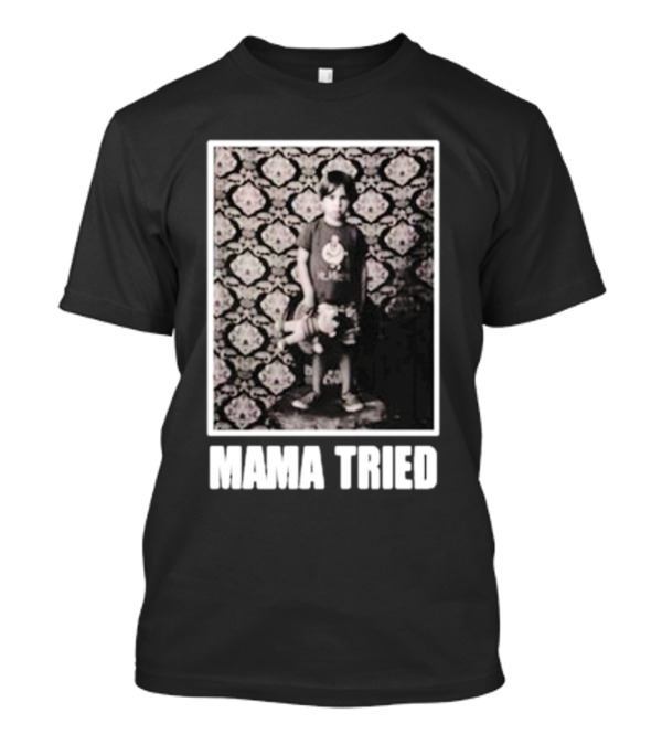 James Clark Mama Tried Child Holding Teddy On Abstract Wallpaper T-Shirt