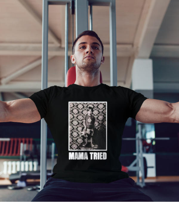 James Clark Mama Tried Child Holding Teddy On Abstract Wallpaper T-Shirt