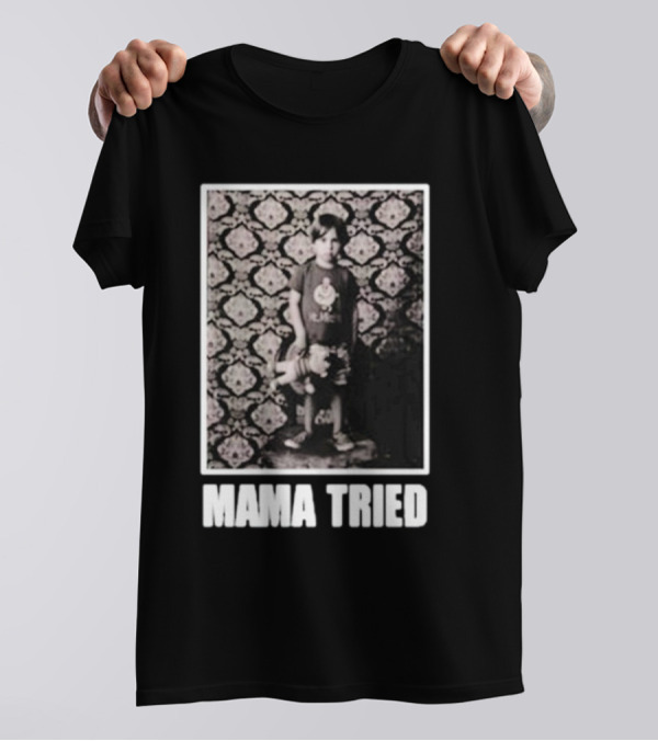 James Clark Mama Tried Child Holding Teddy On Abstract Wallpaper T-Shirt