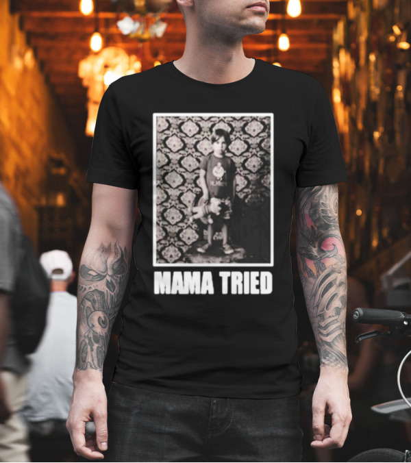 James Clark Mama Tried Child Holding Teddy On Abstract Wallpaper T-Shirt