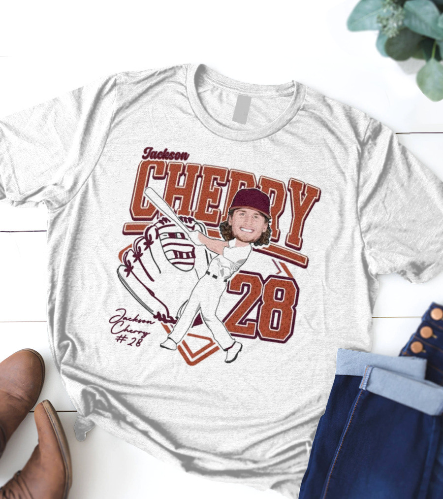 Cherry Baseball Jackson #28 Player Portrait 2025 T-Shirt