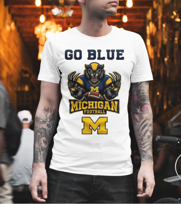 Go Blue Michigan Football Wolverine Mascot M T-Shirt