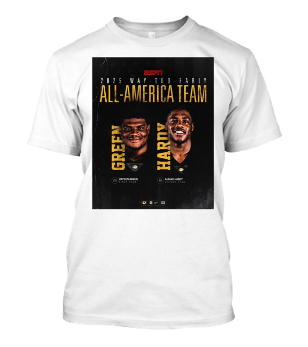 ESPN 2025 Way-Too-Early All-America Team Cayden Green Ahmad Hardy Missouri Tigers T-Shirt