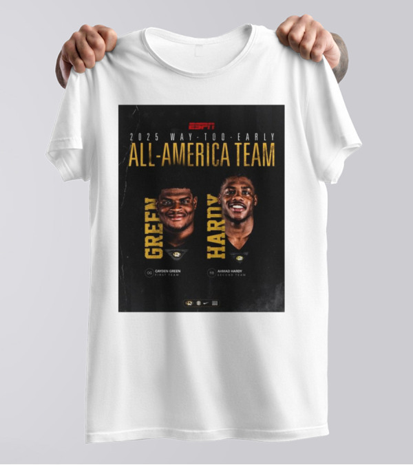 ESPN 2025 Way-Too-Early All-America Team Cayden Green Ahmad Hardy Missouri Tigers T-Shirt