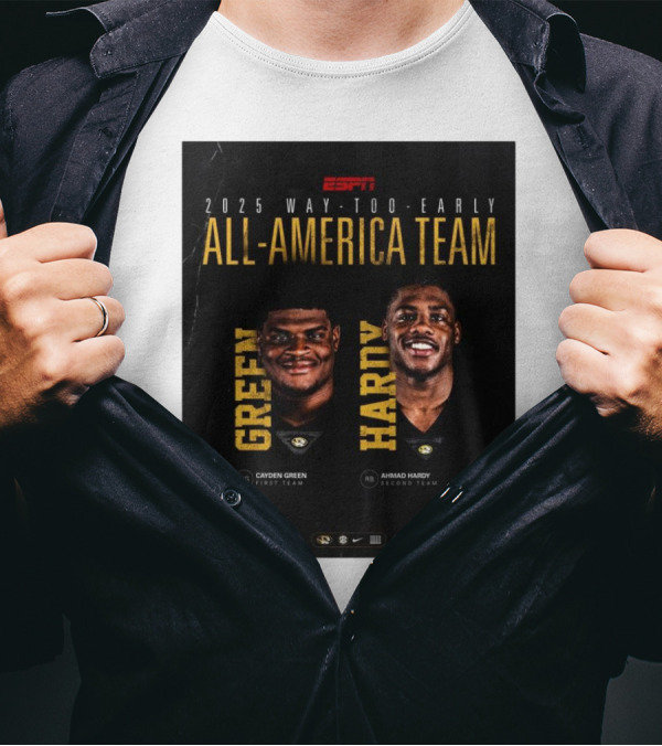 ESPN 2025 Way-Too-Early All-America Team Cayden Green Ahmad Hardy Missouri Tigers T-Shirt