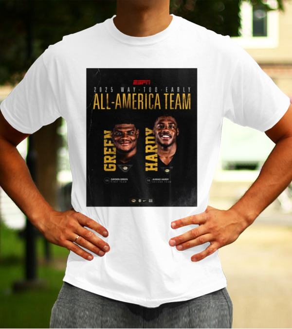 ESPN 2025 Way-Too-Early All-America Team Cayden Green Ahmad Hardy Missouri Tigers T-Shirt