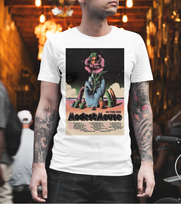Modest Mouse Tour 2025 Hand Holding Flower With Tour Dates T-Shirt