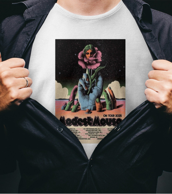 Modest Mouse Tour 2025 Hand Holding Flower With Tour Dates T-Shirt