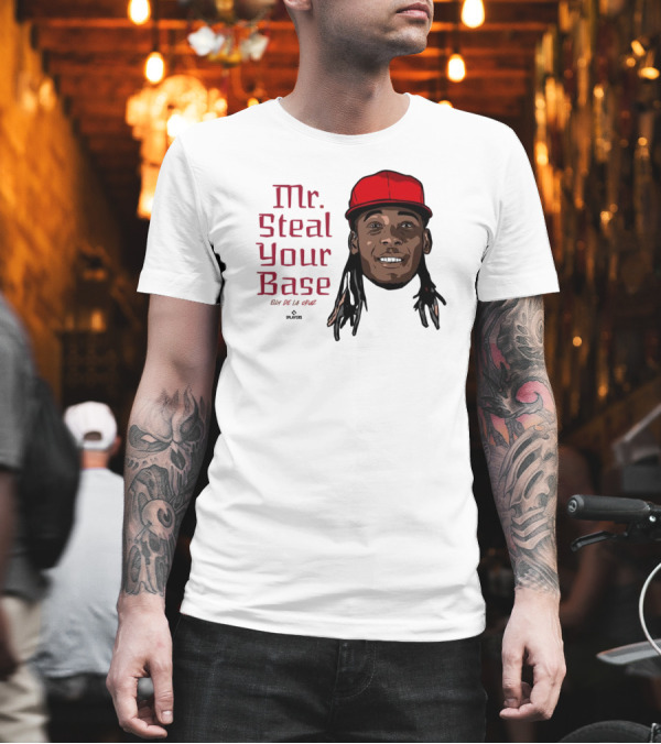 Mr Steal Your Base Elly De La Cruz Red Cap Portrait T-Shirt