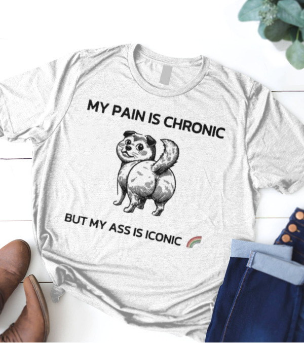 My Pain Is Chronic But My Ass Is Iconic Funny Dog Rainbow T-Shirt