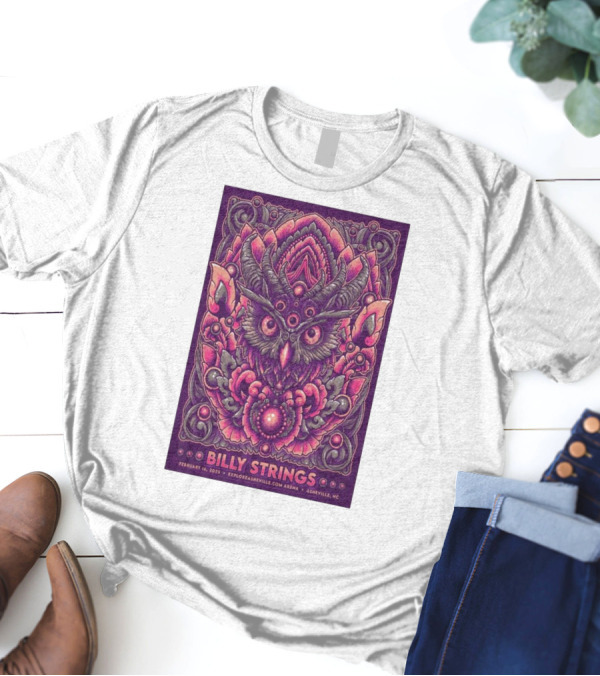 Billy Strings Exploreasheville.com Arena February 16 2025 Asheville NC Owl Design T-Shirt