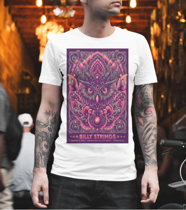 Billy Strings Exploreasheville.com Arena February 16 2025 Asheville NC Owl Design T-Shirt