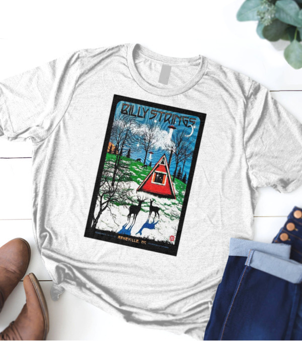 Billy Strings February 14-16 2025 ExploreAsheville.com Arena Asheville NC Cabin Scene With UFO And Deer T-Shirt