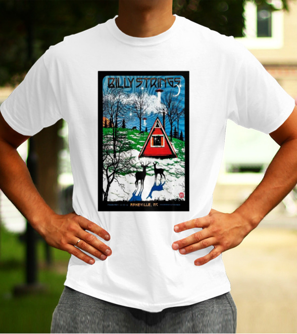 Billy Strings February 14-16 2025 ExploreAsheville.com Arena Asheville NC Cabin Scene With UFO And Deer T-Shirt