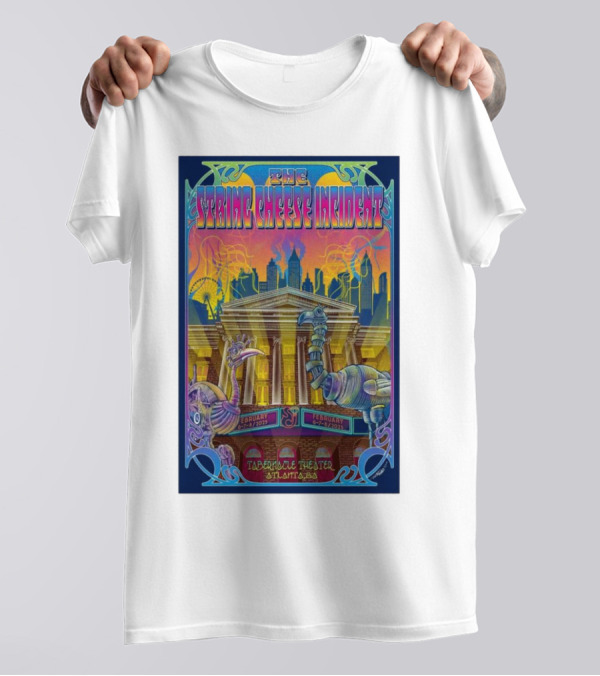 The String Cheese Incident Tabernacle Theater Atlanta GA February 6-8 2025 Psychedelic With Vibrant Creatures And Cityscape T-Shirt