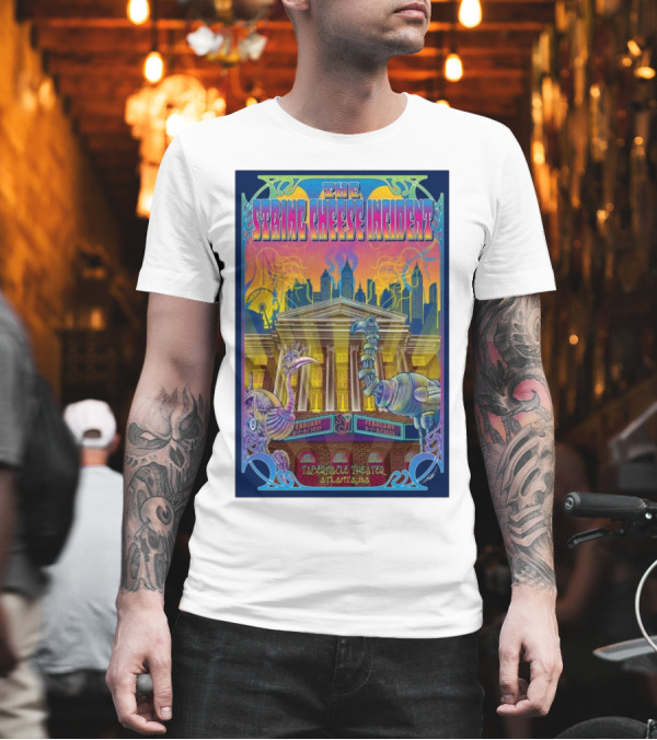 The String Cheese Incident Tabernacle Theater Atlanta GA February 6-8 2025 Psychedelic With Vibrant Creatures And Cityscape T-Shirt