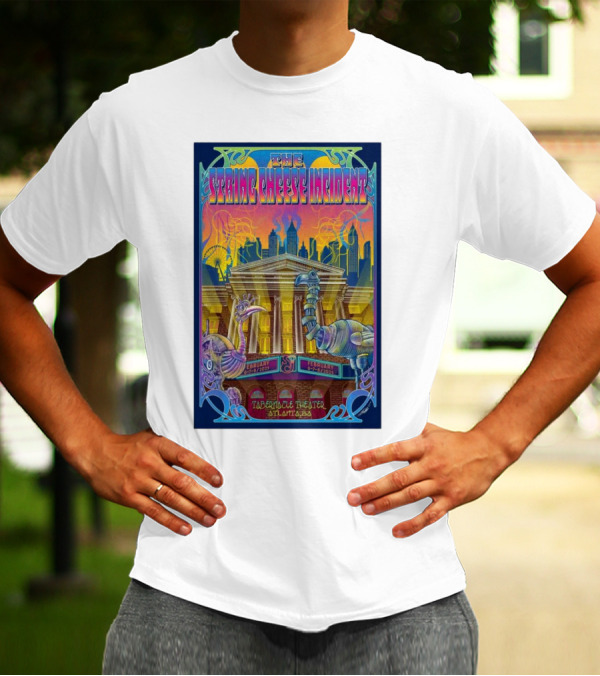 The String Cheese Incident Tabernacle Theater Atlanta GA February 6-8 2025 Psychedelic With Vibrant Creatures And Cityscape T-Shirt