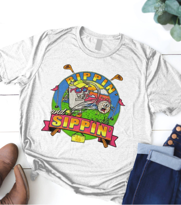 Rippin’ And Sippin’ Golf Old Row Funny Cartoon Golfing Cooler T-Shirt