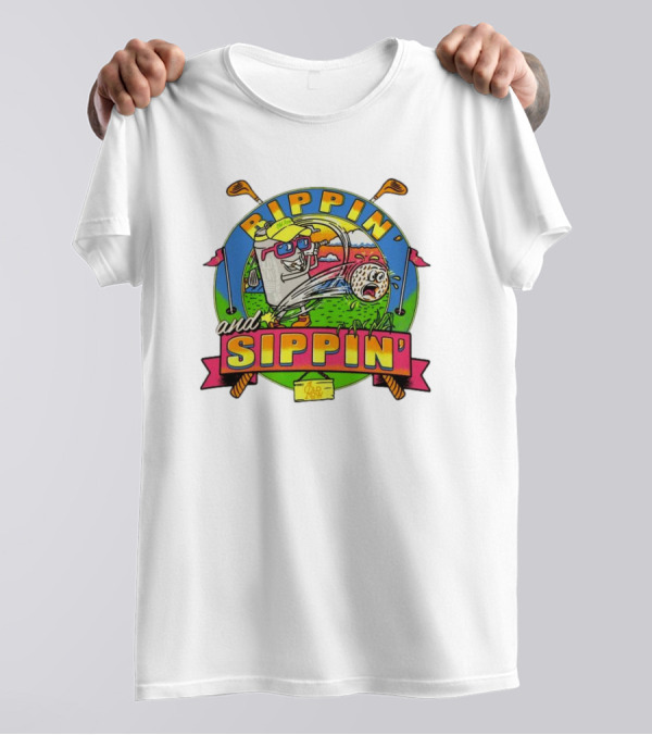 Rippin’ And Sippin’ Golf Old Row Funny Cartoon Golfing Cooler T-Shirt