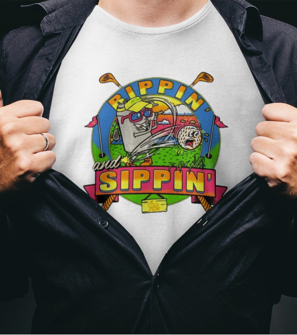 Rippin’ And Sippin’ Golf Old Row Funny Cartoon Golfing Cooler T-Shirt