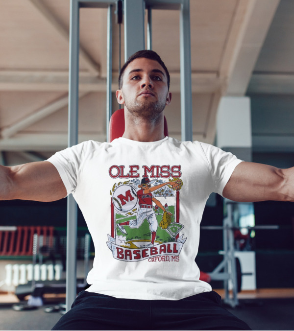 Ole Miss Baseball Oxford MS Pitcher Illustration With M Logo T-Shirt