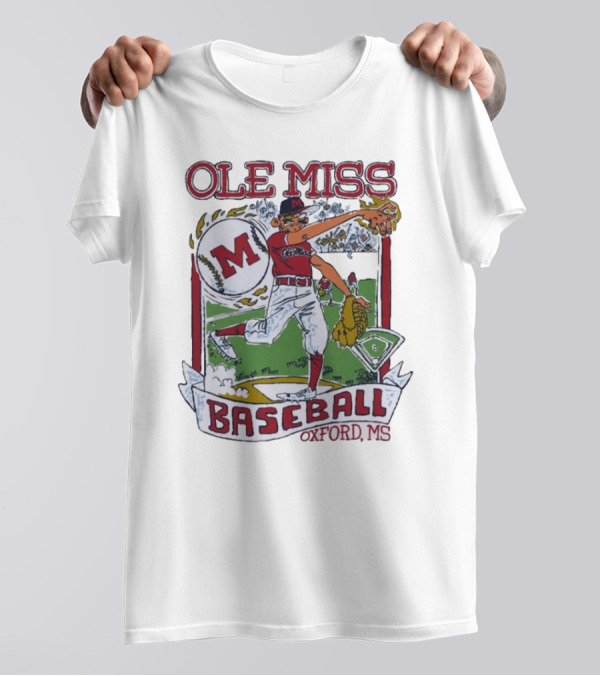 Ole Miss Baseball Oxford MS Pitcher Illustration With M Logo T-Shirt