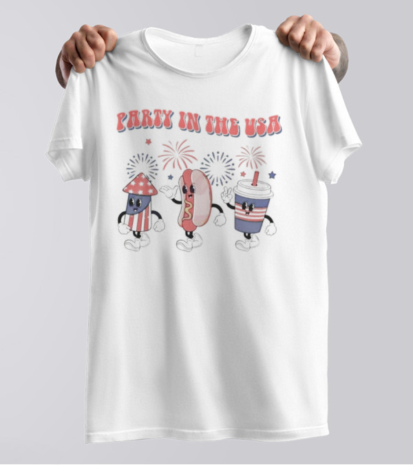 Party In The USA Fireworks Hot Dog Rocket Drink 4th Of July T-Shirt