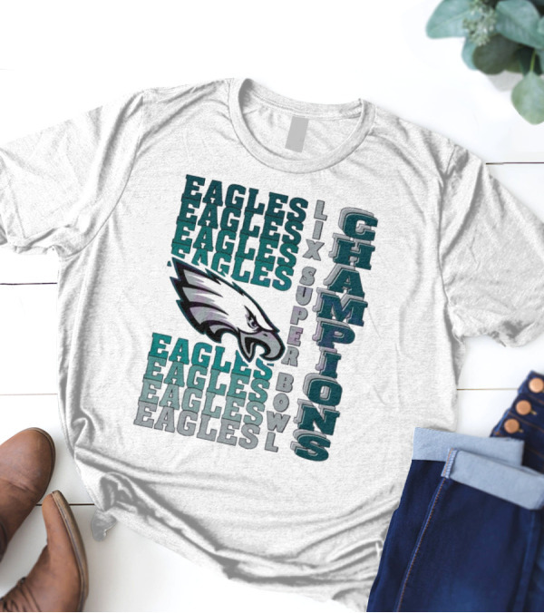 Philadelphia Eagles LIX Super Bowl Champions Gradient Wordmark Vintage NFL T-Shirt