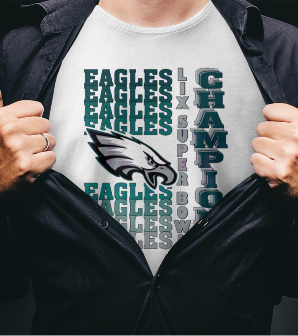Philadelphia Eagles LIX Super Bowl Champions Gradient Wordmark Vintage NFL T-Shirt