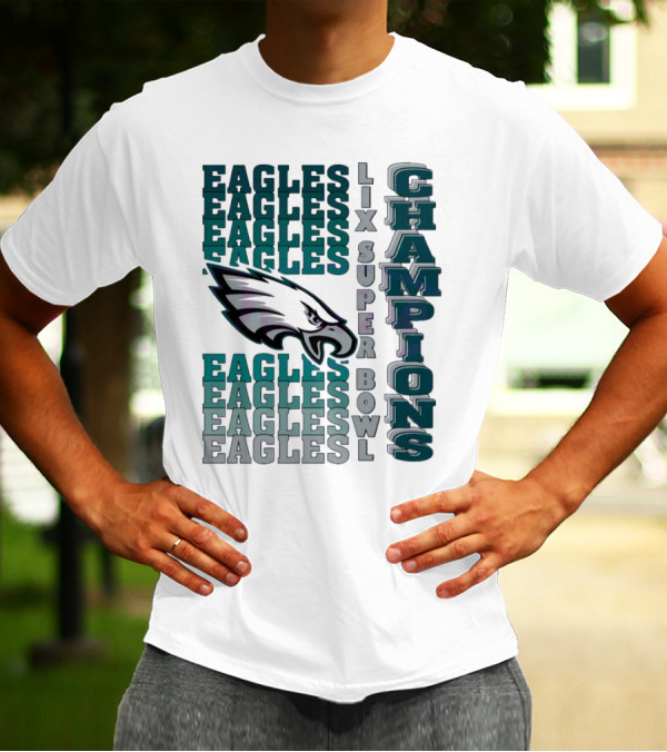 Philadelphia Eagles LIX Super Bowl Champions Gradient Wordmark Vintage NFL T-Shirt