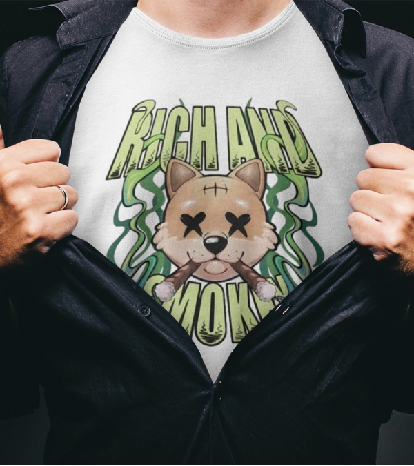 Rich And Smoke Green Smokey Dog Face With Crossed Eyes T-Shirt