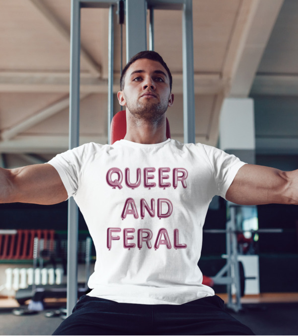 Queer And Feral Enamel Pin Balloon Font Bold Pride LGBTQ+ Community T-Shirt
