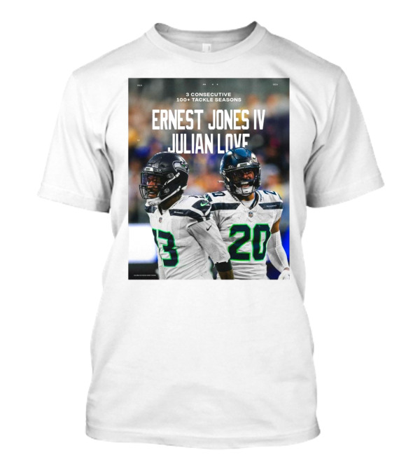 Seattle Seahawks Ernest Jones IV Julian Love 3 Consecutive 100+ Tackle Seasons T-Shirt