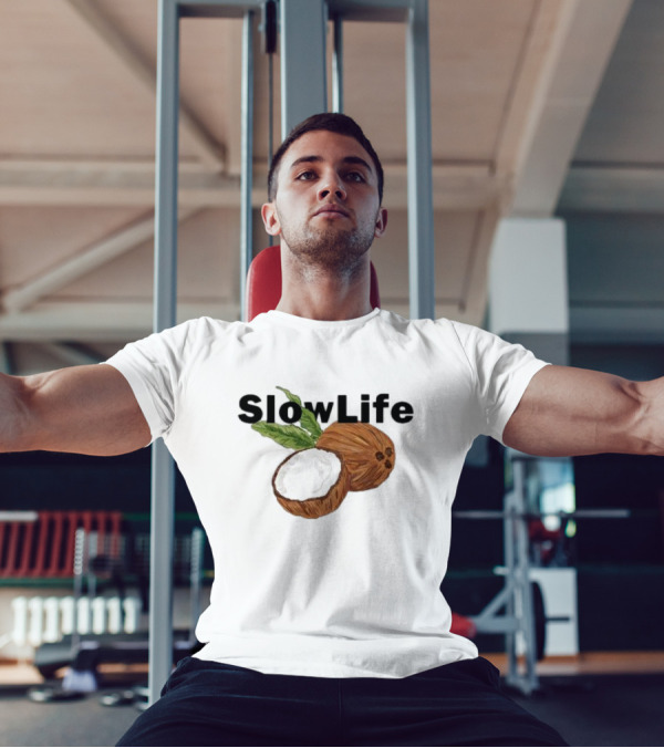 Slow Life Coconut Illustration With Text And Leaves T-Shirt