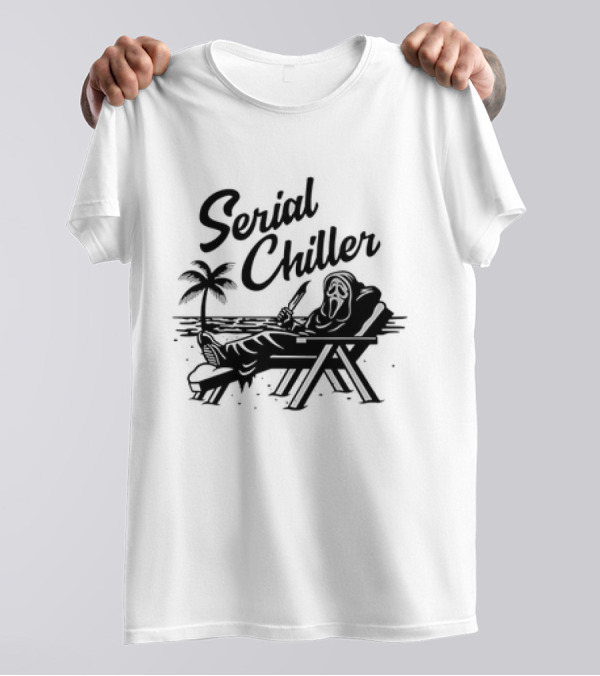 Serial Chiller Ghost Face Halloween Mask Drinking Pizza Eating Ghostbusters Lounge T-Shirt