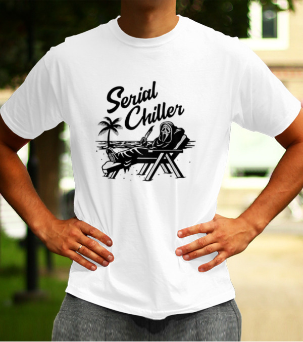 Serial Chiller Ghost Face Halloween Mask Drinking Pizza Eating Ghostbusters Lounge T-Shirt