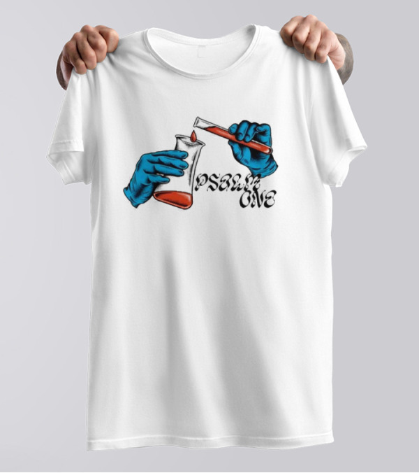 Science Of Psalm Blue Hands With Red Test Tube And Droplet T-Shirt