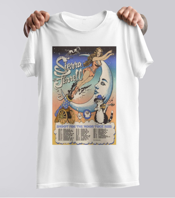 Sierra Ferrell Shoot For The Moon Tour 2025 Cannon Cat Moon Artwork T-Shirt