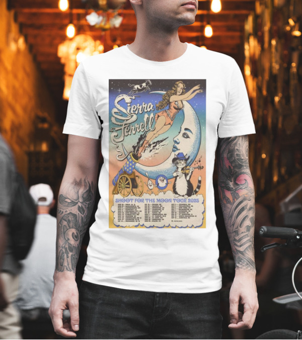 Sierra Ferrell Shoot For The Moon Tour 2025 Cannon Cat Moon Artwork T-Shirt