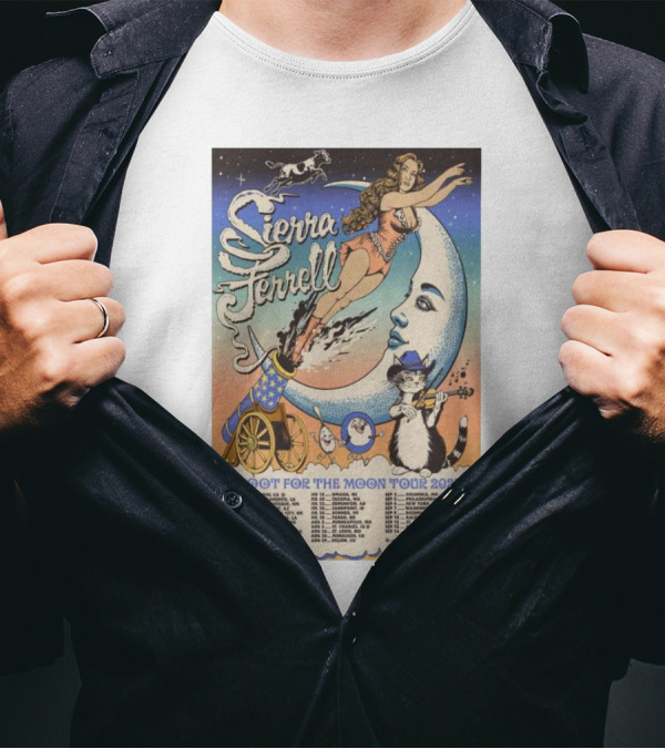 Sierra Ferrell Shoot For The Moon Tour 2025 Cannon Cat Moon Artwork T-Shirt