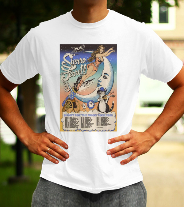 Sierra Ferrell Shoot For The Moon Tour 2025 Cannon Cat Moon Artwork T-Shirt