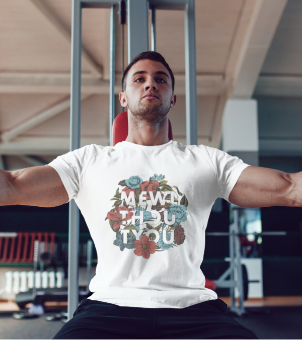 Mewi Thou Tyou White Flowers Roses Blue Red T-Shirt