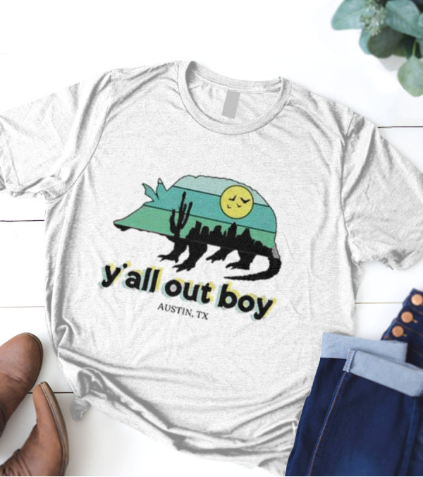 Fall Out Boy Y’All Out Boy Austin TX Skyline Cactus Desert Sun Icon T-Shirt