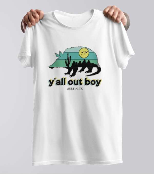 Fall Out Boy Y’All Out Boy Austin TX Skyline Cactus Desert Sun Icon T-Shirt