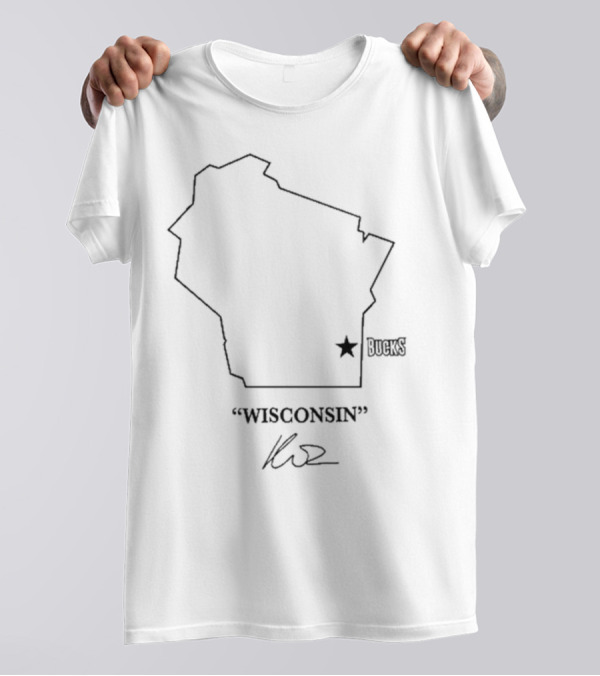 Wisconsin Outline Bucks Signature By Kuz T-Shirt