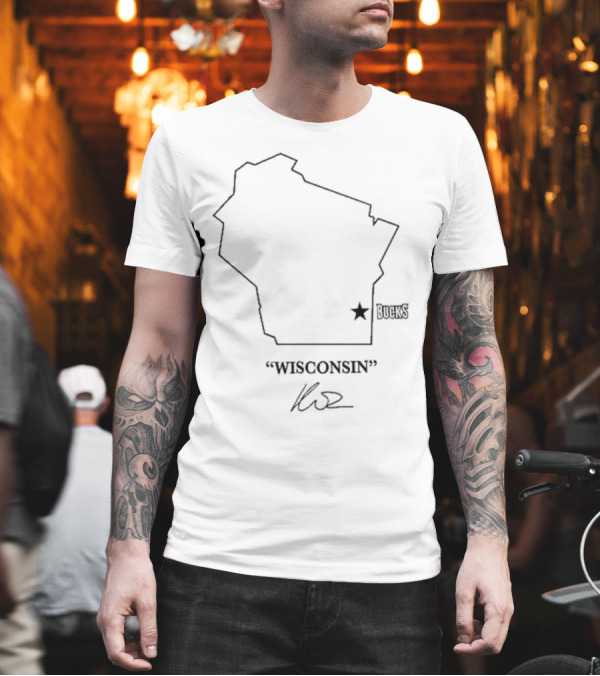 Wisconsin Outline Bucks Signature By Kuz T-Shirt